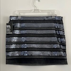 Express Chic Black and Silver Sequin Mini Skirt Size 12 NWT